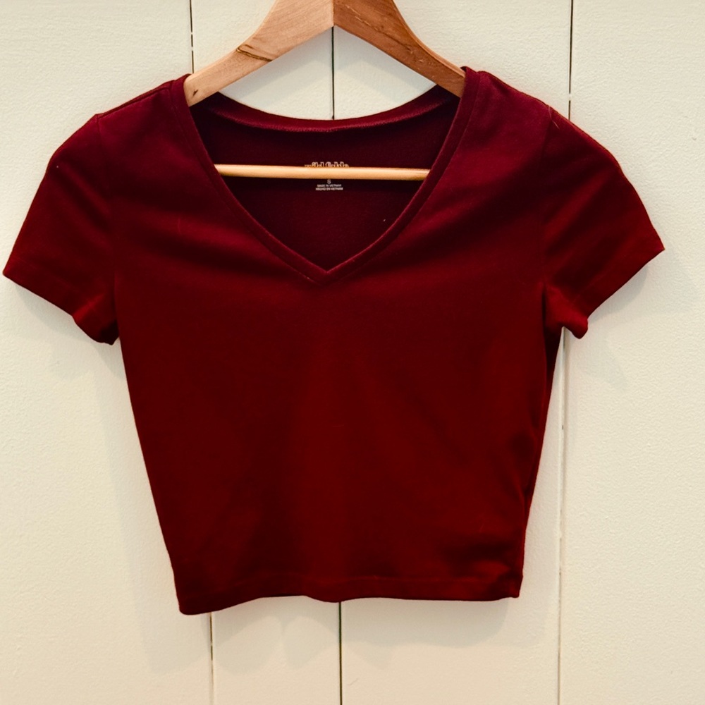 Wild Fable Burgundy Crop Top V-Neck